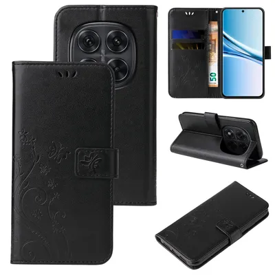 Produktbild von Handyhülle für Xiaomi Redmi Note 15 Pro 5G Floral Blumen Schmetterling Flip Cover Hülle Case Klapphülle Handytasche Farbe: Schwarz