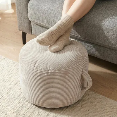 Image de Pouf moelleux, pouf rond, pouf de salon, pouf de chambre, repose-pieds, coussin d'assise, pouf, beige