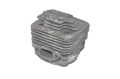 A single gray metal cylinder with fins, isolated on a white background.