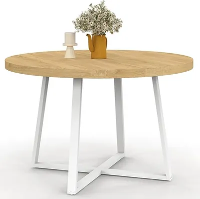 Produktbild von '- Runder Esstisch Selma 4-6 Personen Holz und Weiß 110 cm