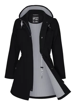Produktbild von ATLASLAVA Regenjacke Damen Lang Wasserdicht Atmungsaktiv Regenmantel Übergangsjacke Kapuze Outdoor Jacke, L, Schwarz