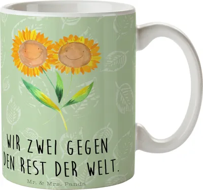 Produktbild von Mr. & Mrs. Panda Becher Blume Sonnenblume - Blattgrün - Geschenk, Best Friends, Sonnenblumen, Geschenktasse, Tasse, Pott, Freundin, Garten, Kaffeebecher, Kaffeetasse