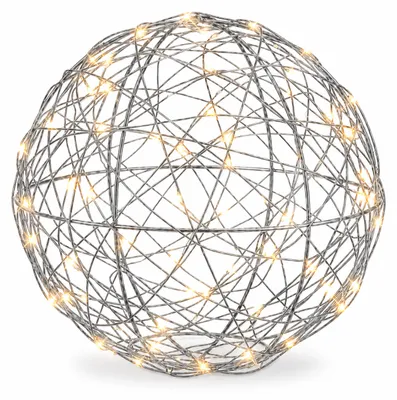 Produktbild von Relaxdays LED Dekokugel, batteriebetrieben, Drahtkugel, Hängen & Stellen, langes Kabel, Leuchtkugel, Ø 20 cm, silber