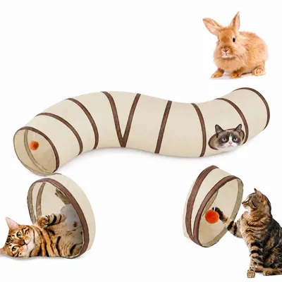 Imagen del producto de Túnel para gatos en forma de S con pelota, plegable, túnel de doble entrada, 1 unidad, para animales pequeños