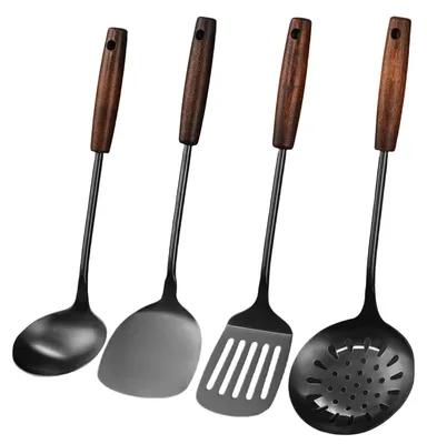 Produktbild von Wok-Kochgeschirr-Set, 4-teilig, aus Edelstahl mit Holzgriffen