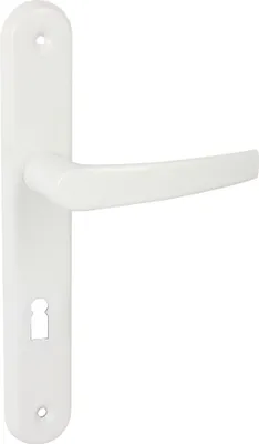 Produktbild von DOMINO Türgriff 72 Drückergarnitur BB-Buntbart Set | Langschildgarnitur | Türklinke für Zimmertür, Bürotür, Kellertür & Innentür | L-Form | Türbeschläge aus Stahl  |Weiss Türdrückergarnitur | ECONOM Weiß