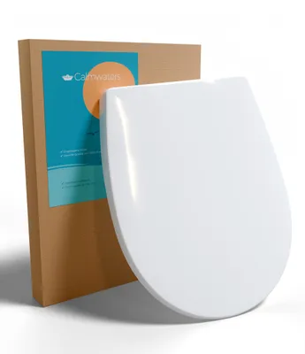 Produktbild von Calmwaters Toilettendeckel mit Absenkautomatik, einfachen Montage (2 Befestigungs-Varianten), abnehmbarer Klodeckel, WC-Sitz in Weiß, antibakterielle Klobrille, UV-beständig