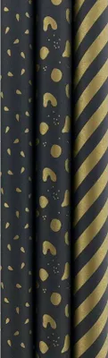 Productafbeelding van Eco Kraft Extra Sterk Geschenkpapier Cadeaupapier – Zwart en Goud – 70 cm x 2 meter - 3 Rollen