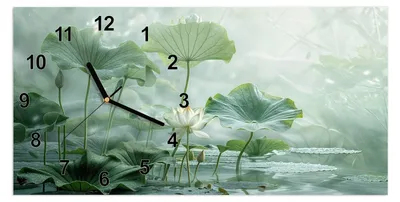 Produktbild von Wanduhr aus Glas mit Motiv Lotusteich- 60 x 30 cm - inkl. Aufhängesystem