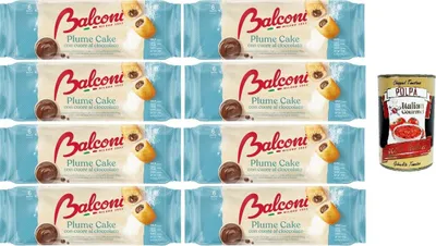 Produktbild von Balconi Plume Cake con Cuore di Cioccolato Plume Cake mit Schokoladenherz 8x 190gr + Italian Gourmet Polpa 400g