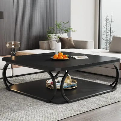 Produktbild von 100 cm Couchtisch Quadratisch, Wohnzimmertisch, Schwarz Industrie Design, Holzwerkstoff Couchtisch Niedrig Wohnzimmertisch, Beistelltisch für Modern