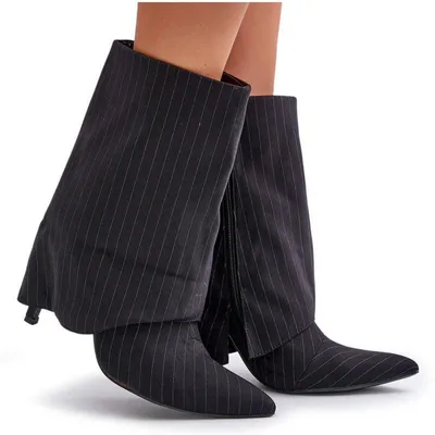 Produktbild von Damen Stiefeletten Mit Hohem Absatz Mit Umgeschlagenem Schaft Und Spitzem Zehen Schwarz Naritua 40