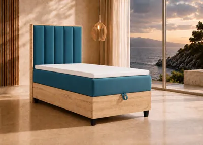 Produktbild von Trinity K-1 Einzelbett 90x200 Türkis | Boxspringbett mit Bettkasten | Bonellfederkern & Topper | Polsterbett mit Kopfteil | Lieferung Bordsteinkante