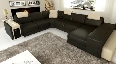 Produktbild von Ecksofa U Form + Hocker Polster Couch Ledersofa