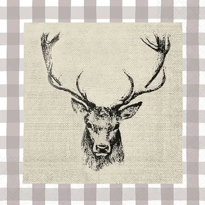 Produktbild von 20 Servietten Checked Stag Head brown - Hirsch in gemalter Form 33x33cm