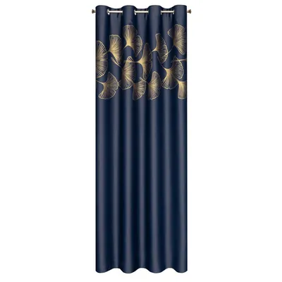 Obrázek produktu pro Záclona 140x250 Harmony navy blue ginkgo leaves ready on grommets Eurofirany