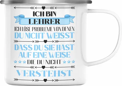 Produktbild von Trendation - Lehrer Geschenk Emaille Tasse Abschied Abschiedsgeschenk Grundschullehrer Spruch (Silber)