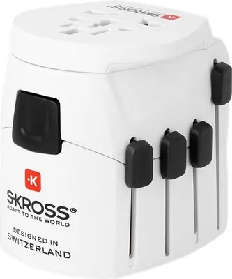 Image de SKROSS 56766 World Adapter PRO - World, Blanc - convient à tous les appareils avec ou sans mise à la terre (2 & 3 pôles)