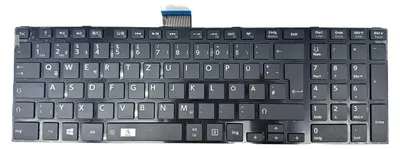A black keyboard on a white background.