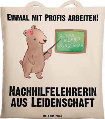 Produktbild von Mr. & Mrs. Panda Shopping Tasche Nachhilfelehrerin Leidenschaft - Transparent - Geschenk, Jutebeutel, Tote Bag, Laptoptasche, Nachhilfeunterricht, Spruch, Lustig, Witzig