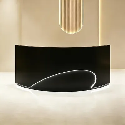 Produktbild von Empfangstheke Geschwungen, Moderne Empfangstresen, Kasse Theke, für Schönheitssalon, Geschäft und Praxis Schwarz 160×60×100cm【H Duihao 160】