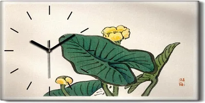 Produktbild von Wohnzimmer-Bild Leinwand Uhr 60x30 Malerei Asiatische Blumen Blätter Kunst - schwarze Hände