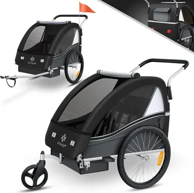 Produktbild von KESSER® Kinderanhänger Fahrradanhänger Sport-RX 2 in 1 Joggerfunktion Kinderfahrradanhänger + 5-Punkt Sicherheitsgurt 360°-Vorderrad Jogger Buggy Fahrrad Anhänger für 1 bis 2 Kinder max. 40kg