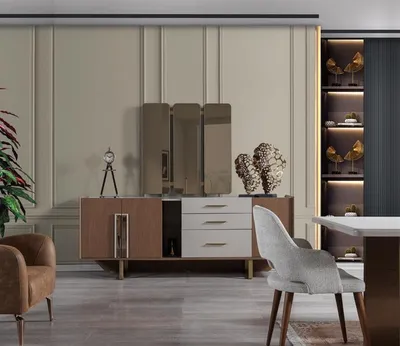 Produktbild von Sideboard mit Spiegel Design Holz Sideboard Hochwertig Luxus Sideboard