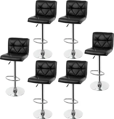 Produktbild von 6er set Barhocker aus Kunstleder, höhenverstellbar, Barsessel Barstuhl Esszimmer schwarz