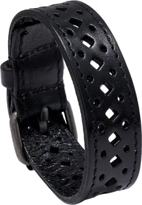 Produktbild von Männer Retro Aushöhlen Breites Armband Einstellbar Einfarbig Kunstleder Armband Lange Manschette Armreif Mode-Accessoires