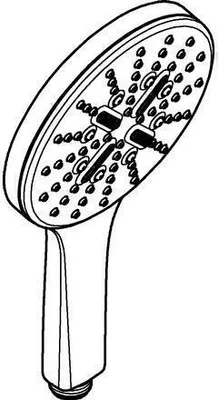 A black and white illustration of a hand shower head.