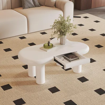 Image de MODFU Table basse - Éclairage LED et 2 Tiroirs Design Nuage - Blanc