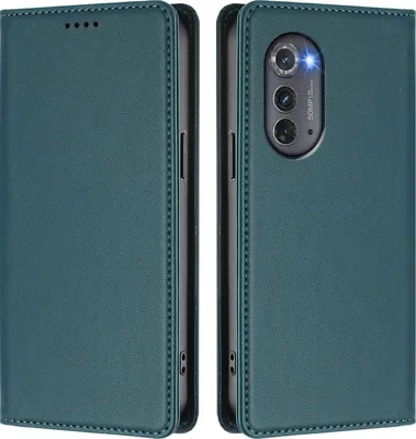 Produktbild von Handyhülle für Motorola Edge 2022, Kunstleder Klapphülle Stoßfeste Magnetische Hülle mit Ständer Grün