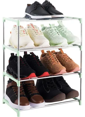 Immagine prodotto di Scaffale per scarpe con 4 ripiani, colore verde, per un massimo di 8 paia di scarpe
