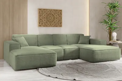 Zdjęcie produktu dla Sofa w kształcie U SIENA narożnik tkanina Poso jasnozielony