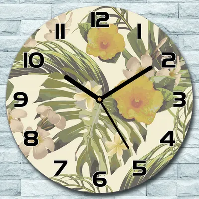 Produktbild von Wanduhr aus Glas Rund fi 30 Tropische Blumen Quarz Deko Schlafzimmer Büro