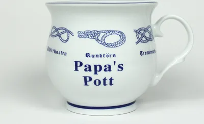 Produktbild von Papa´s Pott mit Seemannsknoten bauchig Kaffeebecher Kaffeetasse Kaffee Pott
