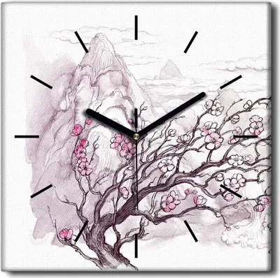 Produktbild von Coloray Uhr auf Leinwand 30x30 cm Wand Uhr Dekoration Wohnzimmer Segeltuch schwarze Hände -Kunst Japan-Berge.
