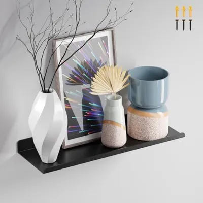 Produktbild von PromoHome® Schwebendes Wandregal aus Metall 30 cm - Schwarz - 10 kg Belastbarkeit - Bücherregal Bilderrahmen Deko für Wohnzimmer Küche