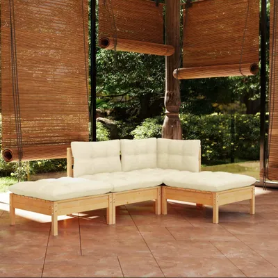 Produktbild von vidaXL 4-tlg. Garten-Lounge-Set mit Creme Kissen Kiefer Massivholz