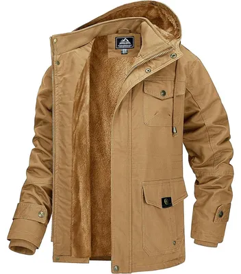 Produktbild von Winterjacke Herren Warm Gefüttert Fleece Winddicht Übergangsjacke Abnehmbare Kapuze S Khaki
