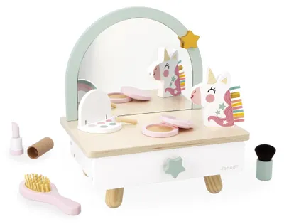 Image de Janod Licorne - Miroir de maquillage en bois avec accessoires pour enfants