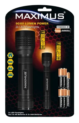 Produktbild von Maximus Taschenlampe M-FL-024-DU 2er Pack LED 1x3W 1x1W / 90lm 60lm / 6xAA 2xAA