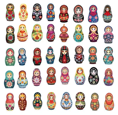 Obrázek produktu pro 50 Sheets Russian Nesting Dolls Sticker PVC Water Proof Matryoshka Stickers for Scrapbook Decoration Envelope Sealing Gift Packaging 50 Sheets/ Pack