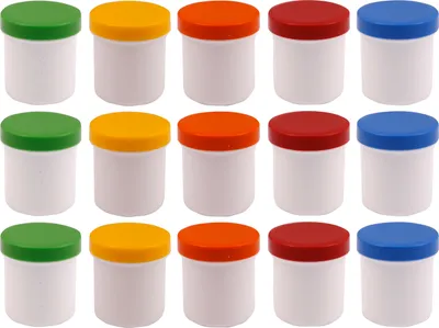 Produktbild von 15 Salbendosen, Cremedosen 12ml hoch mit farbigen Deckeln - hergestellt in Deutschland