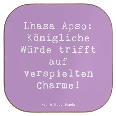 Produktbild von Mr. & Mrs. Panda Untersetzer für Gläser Spruch Lhasa Apso Charme - Lavendeltraum - Geschenk, Tibetanischer Hund, Coaster, treuer Begleiter, Glas, Hunderassen, Hunderasse