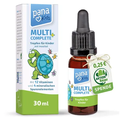 Produktbild von PanaKids MultiComplete+ KIDS (30 ml) – 12 Vitamine & 4 essentielle Mineralstoffe + Inositol – ab 4 Jahren Honig & Fruchtgeschmack – 100% vegetarisch