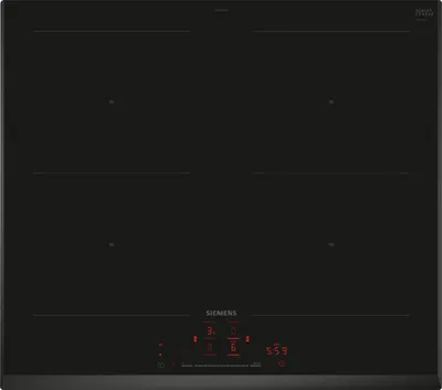 Produktbild von Siemens iQ500 ED65KHQB1E Induktionskochfeld, Eingebaut, Schwarz, 60 cm breit, 5,1 cm hoch, 52,2 cm tief, 4 Brenner, Glaskeramik U-Facette, Home Connect, touchSlider, powerBoost-Funktion