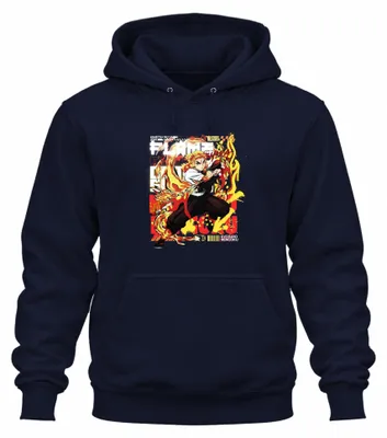 Productafbeelding van Kyojuro Rengoku, Flammen Hashira, Kimetsu no Yaiba, Anime, Uni Hoodie, Marineblauw, Maat L