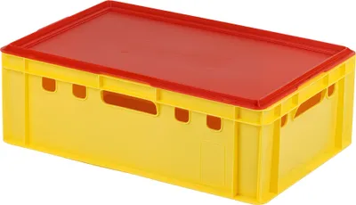 Produktbild von E2 Kisten mit rotem Deckel 600 x 400 x 200 mm Farbe: gelb